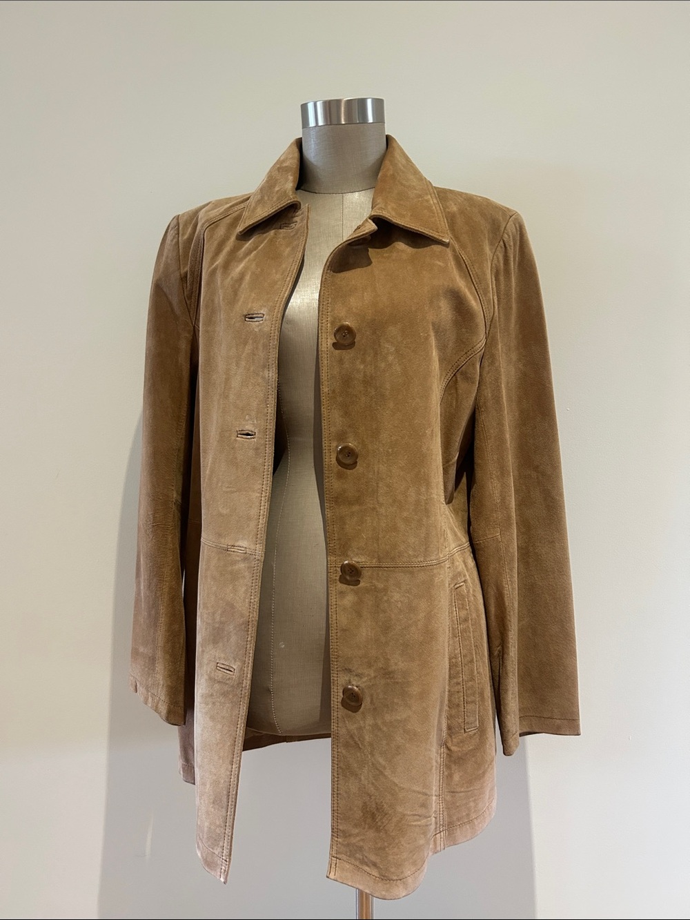 Bernardo Suede Button-Front Jacket in Tan Brown